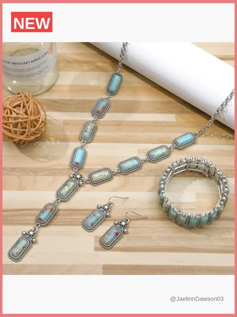 4 Piece Bohemian Turquoise Jewelry Set - Necklace Bracelet Earrings